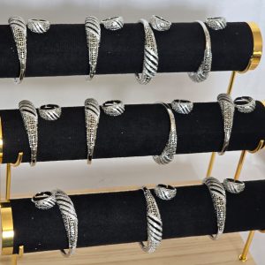 gold pleated silver bracelet with ring jewelry