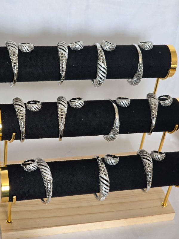 gold pleated silver bracelet with ring jewelry
