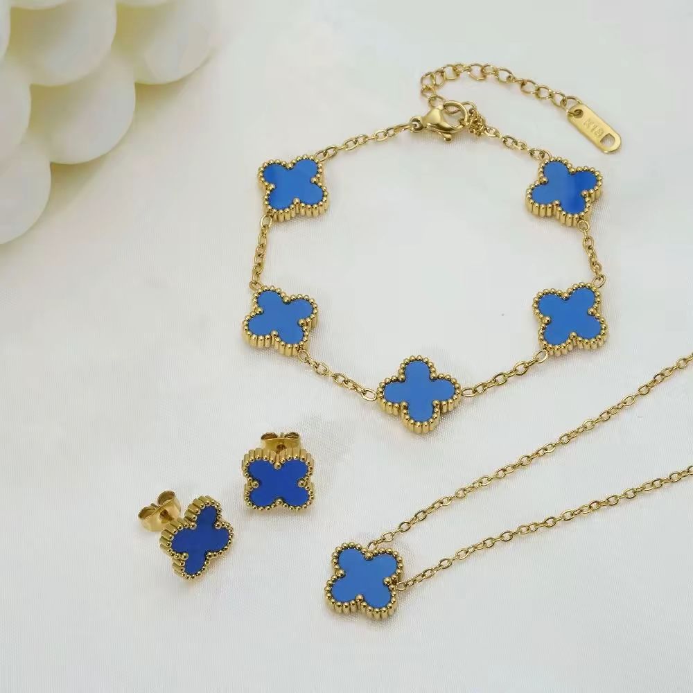 Non-tarnish bracelets with earrings and necklace