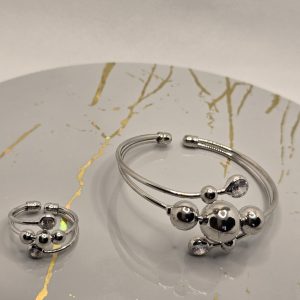 Non-tarnish silver bracelet with ring