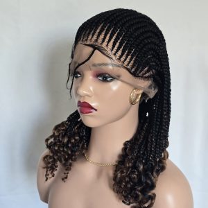 Cornrow braided wigs with curly tips with baby hair
