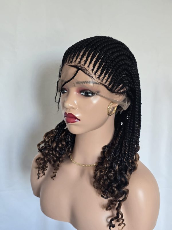Cornrow braided wigs with curly tips with baby hair